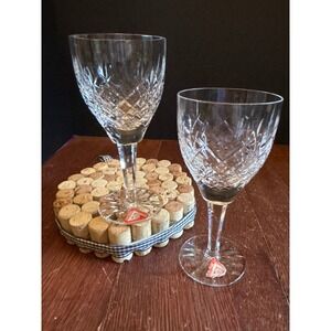 Astral Crystal Wine Glasses Set of 2 Diamond Cut Clear Stemware Vintage 6.75in